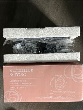 Navy & White Summer & Rose Ceramic planters